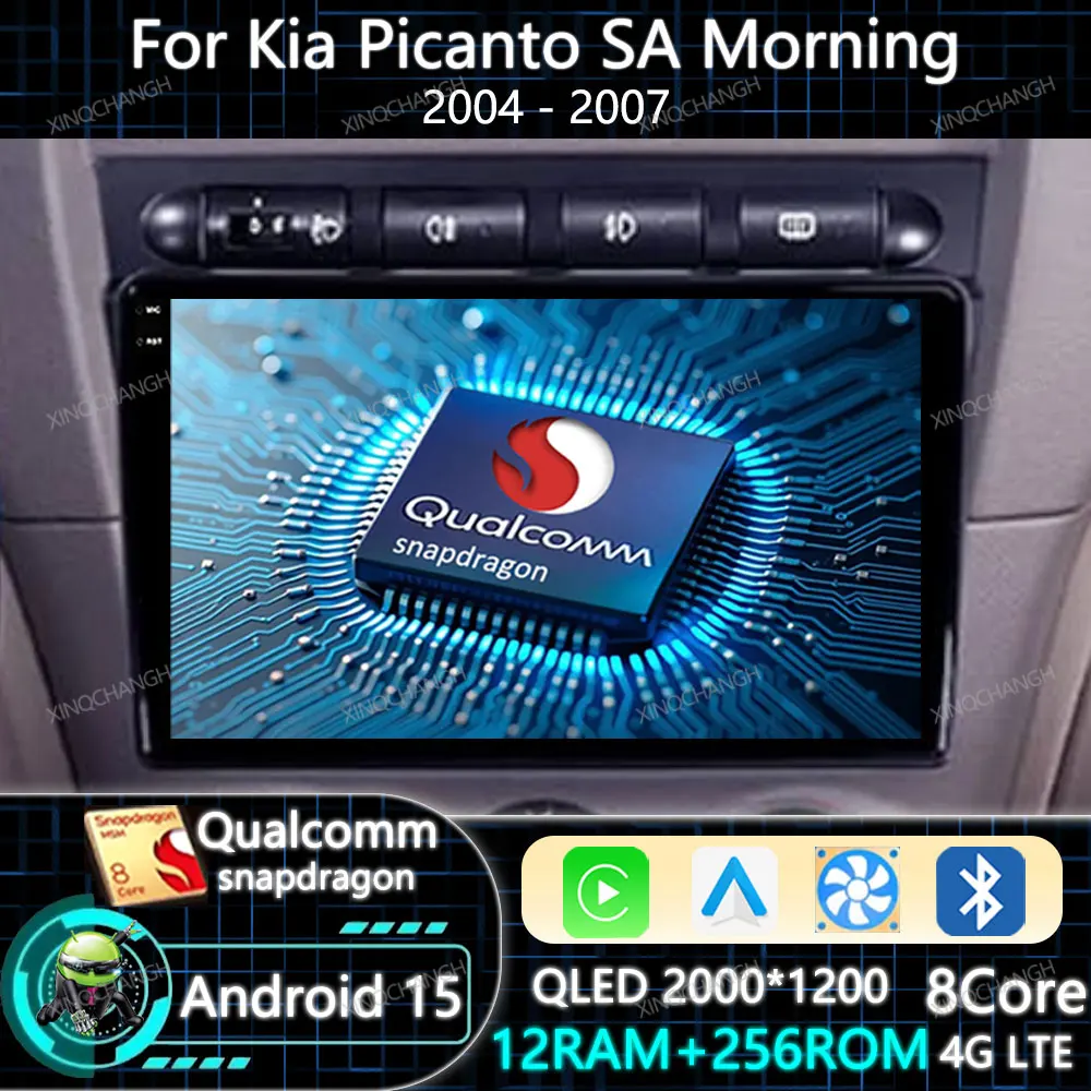 Android 15 Car Radio For Kia Picanto SA Morning 2004 - 2007 GPS BT Multimedia Video Player Qualcomm QLED 2DIN Head Unit 4G WIFI