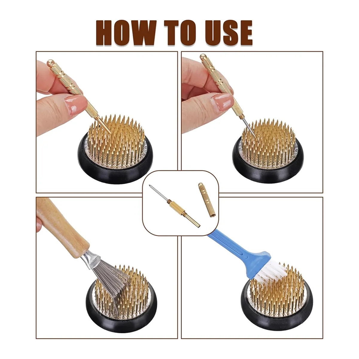 AA98 Ikebana Kit with 2.1-Inch Flower Frog,Ceramic Flower Pot,Needle Straightening Tool,Flower Pot Base, and Cleaning Hollow