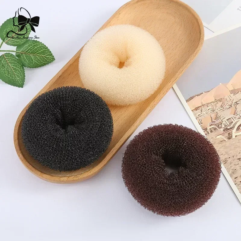 Fashion Women Round Donut Shaper Hair Ring Solid Color Scrunchie Girl Elastic Ponytail Hairloop  Bun Hair Accessorie