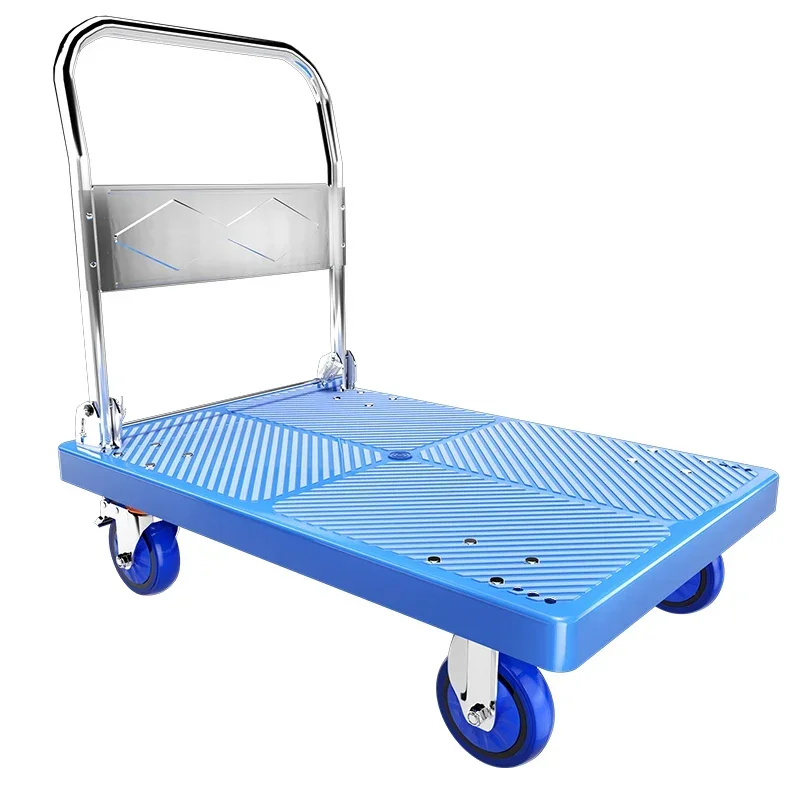 Blue Folding Trolley, Load 260kg, Silent Wheels, 90*60cm, Steel Frame, for Home Warehouse, Blue Wheels