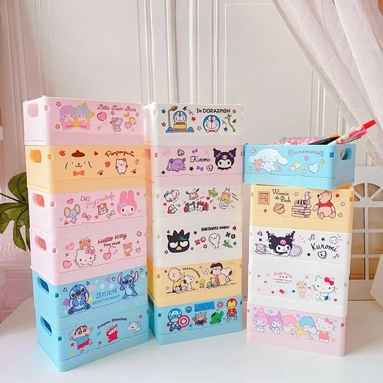 17cm Sanrioed pudełko do przechowywania duże składane Kawaii Kuromi Melody Cinnamoroll Pom Pom Purin Anime stół peryferyjny możliwość układania w stosy prezent dla dzieci