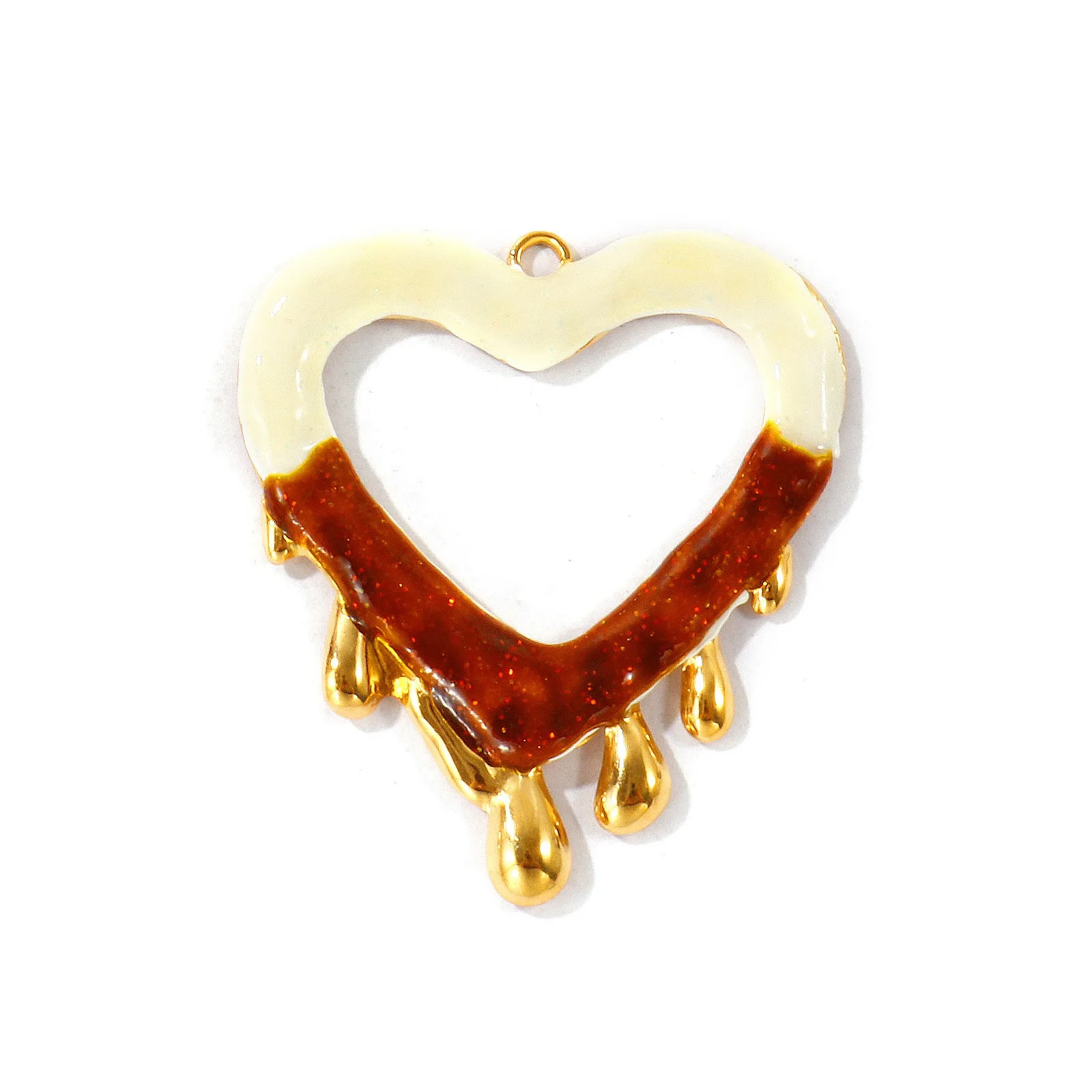 2 Stück Glitzer-Hohlherz-Emaille-Anhänger, 18K vergoldet, 304 Edelstahl, DIY-Halsketten-Schmuck, Großhandel, 4,3x3,8cm – Detail 2