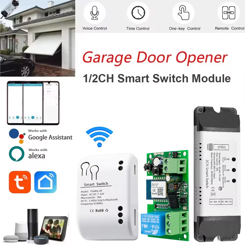 

Tuya Smart Switch 4/2/1 Channel Wifi Relay Rolling Door Switch DC AC 12V 24V 220V Motor Curtain Switch Inching Self-locking