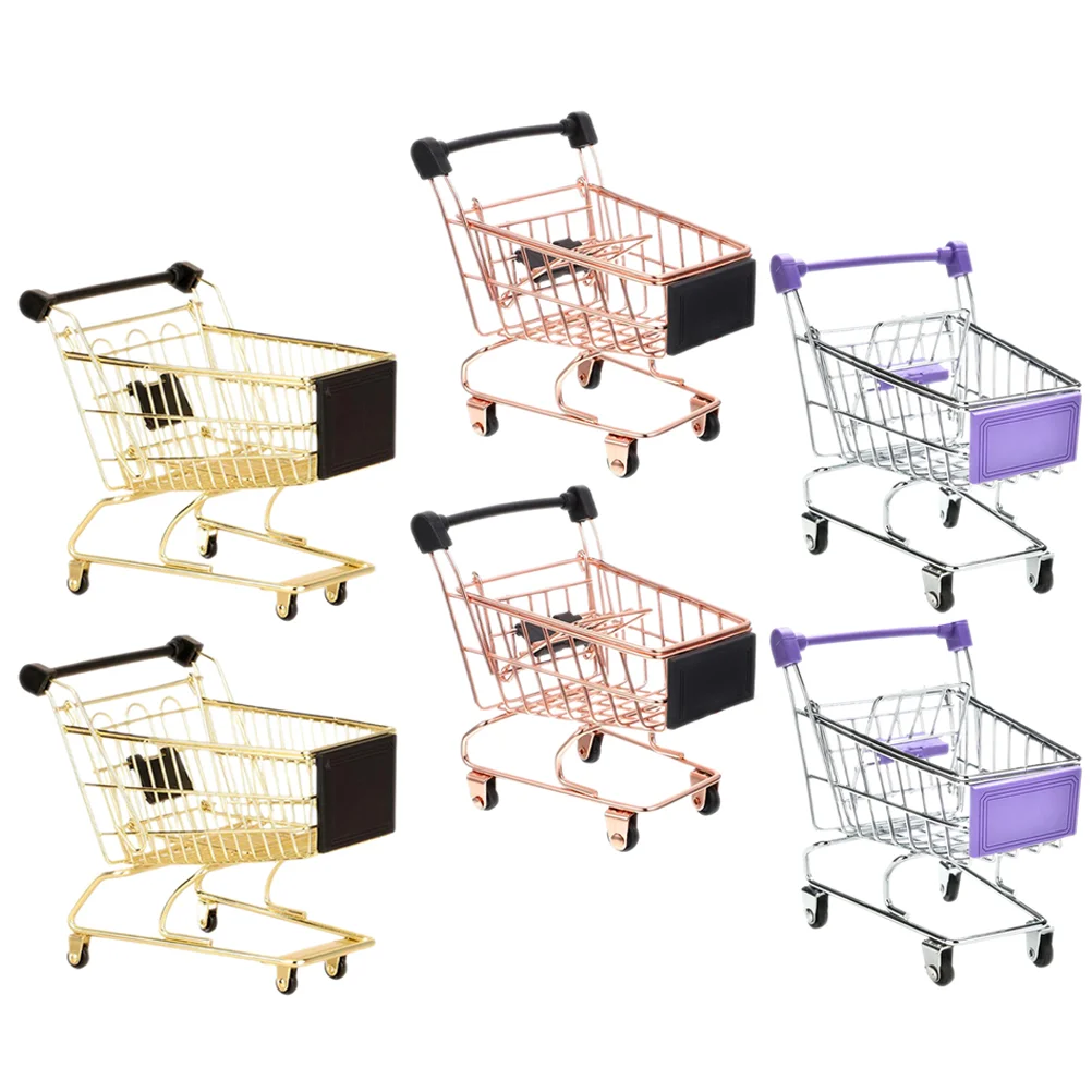 6 Pcs Shopping Cart Mini for Kids Carts Groceries Toddlers Desktop Makeup Sponge Holder Grocery Toys 1-3 Child