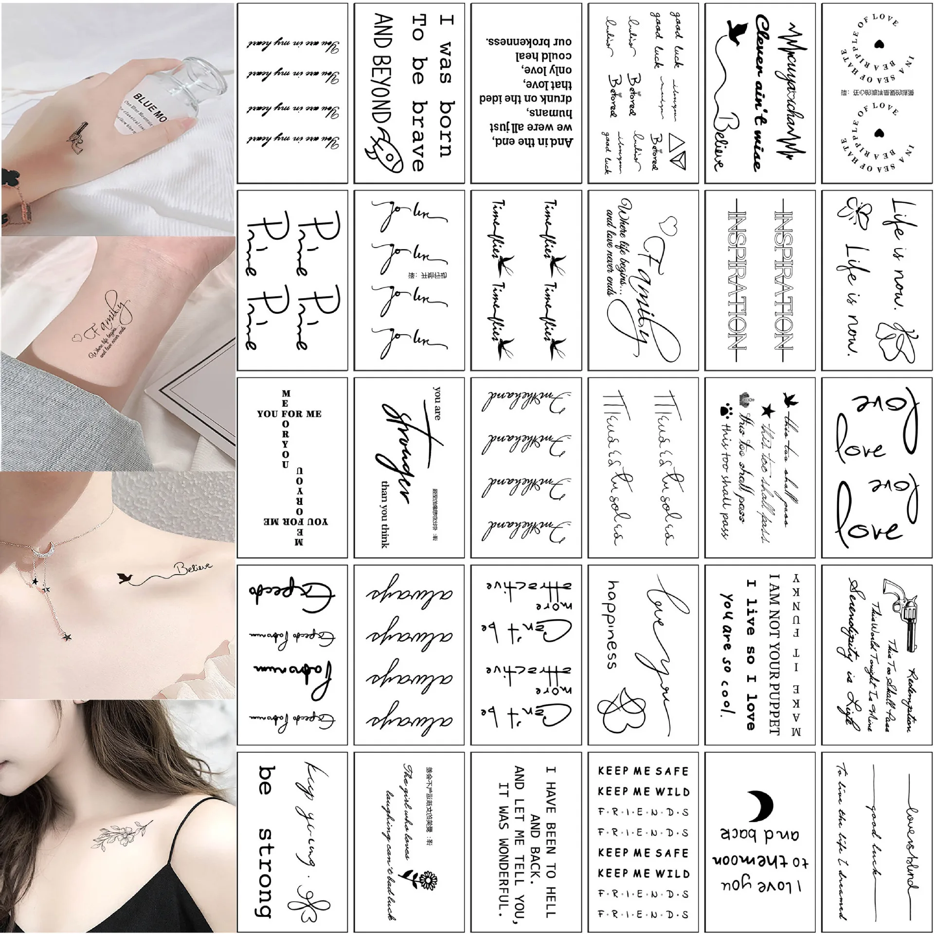Clavicole: Tatuaggi Temporanei Stile Botanico e Citazioni per Donna e Ragazze