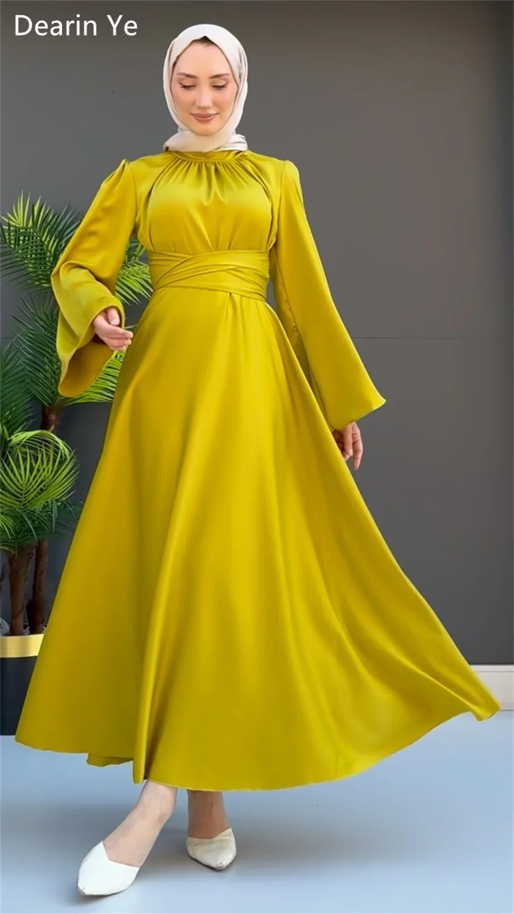 Vestido de fiesta personalizado Arabia Saudita Formal Dearin cuello alto A-line faldas hasta el tobillo nudo drapeado vestidos para ocasiones a medida incluso