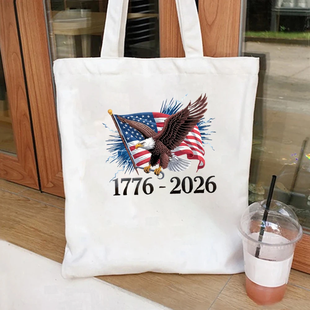 

Patriotic Eagle Tote Bag 250 Years Freedom Banner Canvas Shoulder Bag Gift 1776 2026 Independence Day Souvenir
