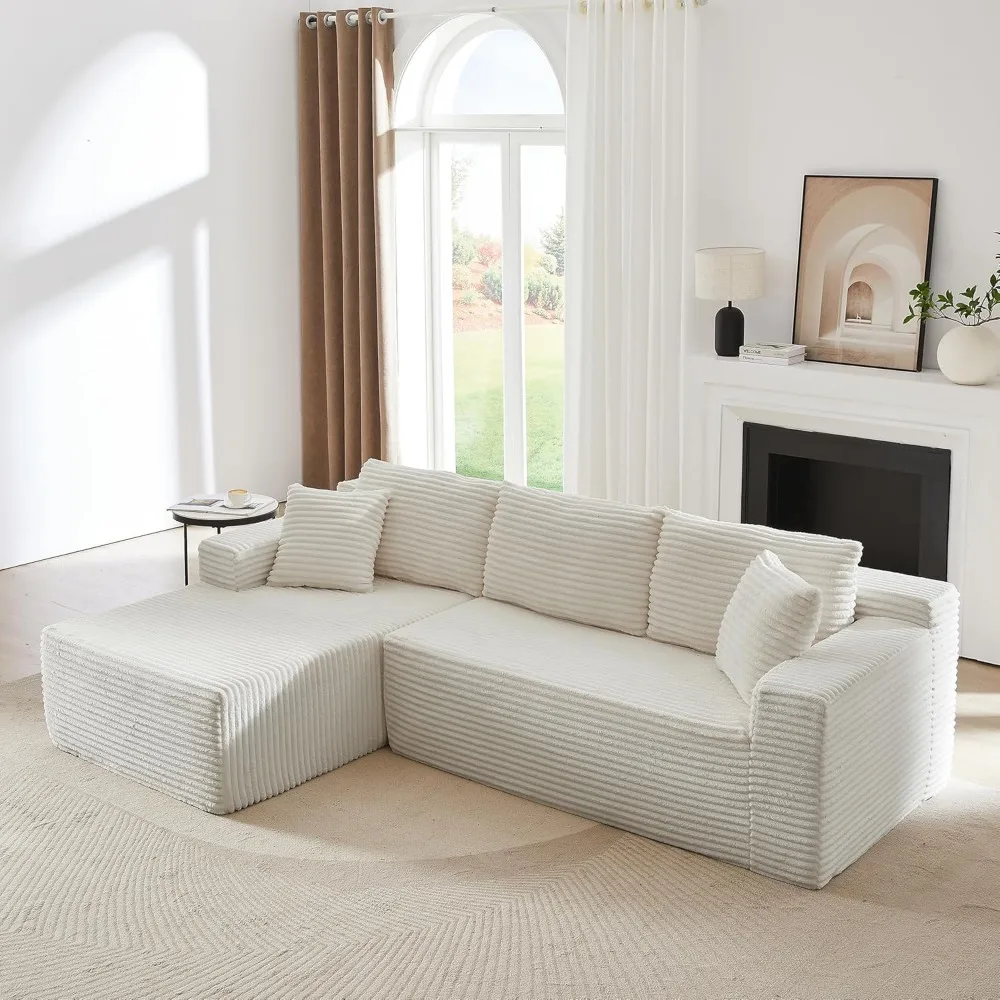 

103” Corduroy Boneless Couch, L-Shaped Sectional Sofa with Left Facing Chaise, Cloud Compression Couches for Living Room Apartm
