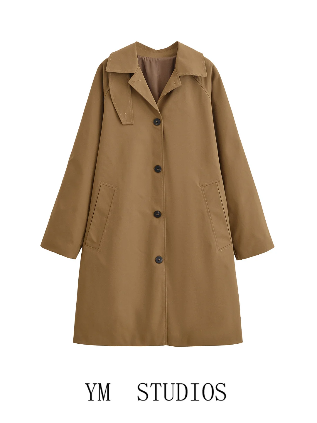 

Women's Street Sle Loose Fit Midi Length Jaet Autumn Casual Ele Coat Outerwear Long Sve Single Button Closure