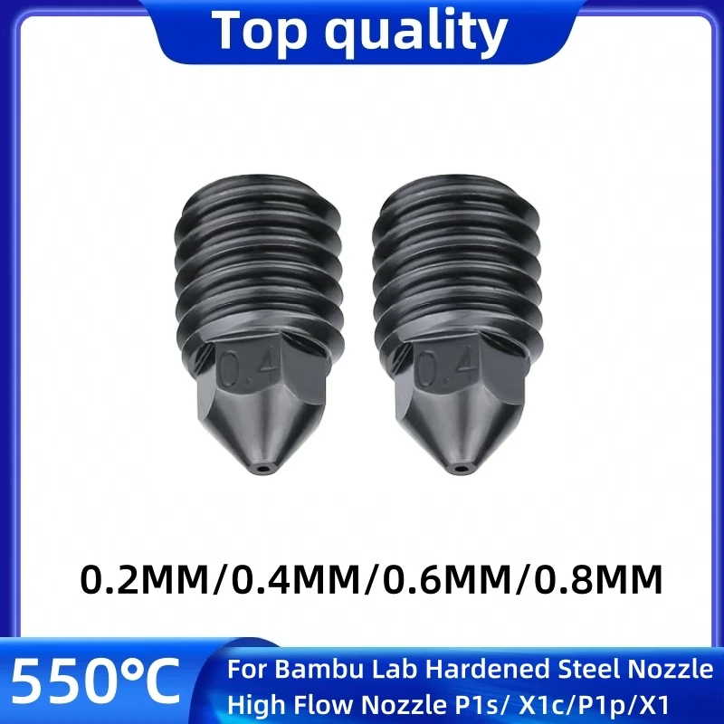 Removable Hardened Steel Nozzle, Upgraded High Temperature Wear Resistant 3D Printer Accessory Nozzles Kit for Bambu Lab X1c P1p