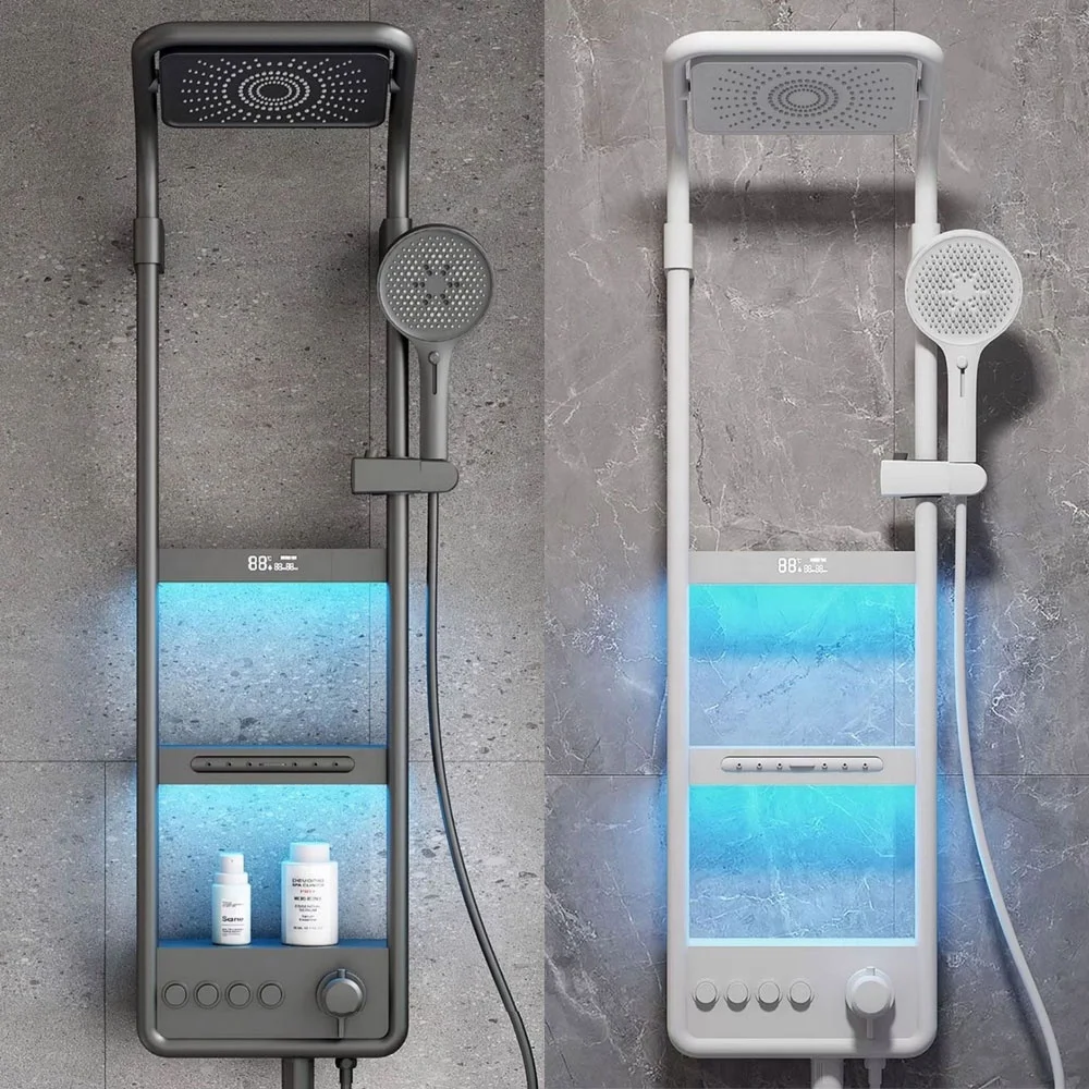 

Luxury Smart Bathroom Fuacet Shower System LED Digital Display Thermostatic Mixer Shower Panel SPA Massage Back Spray Shower Set