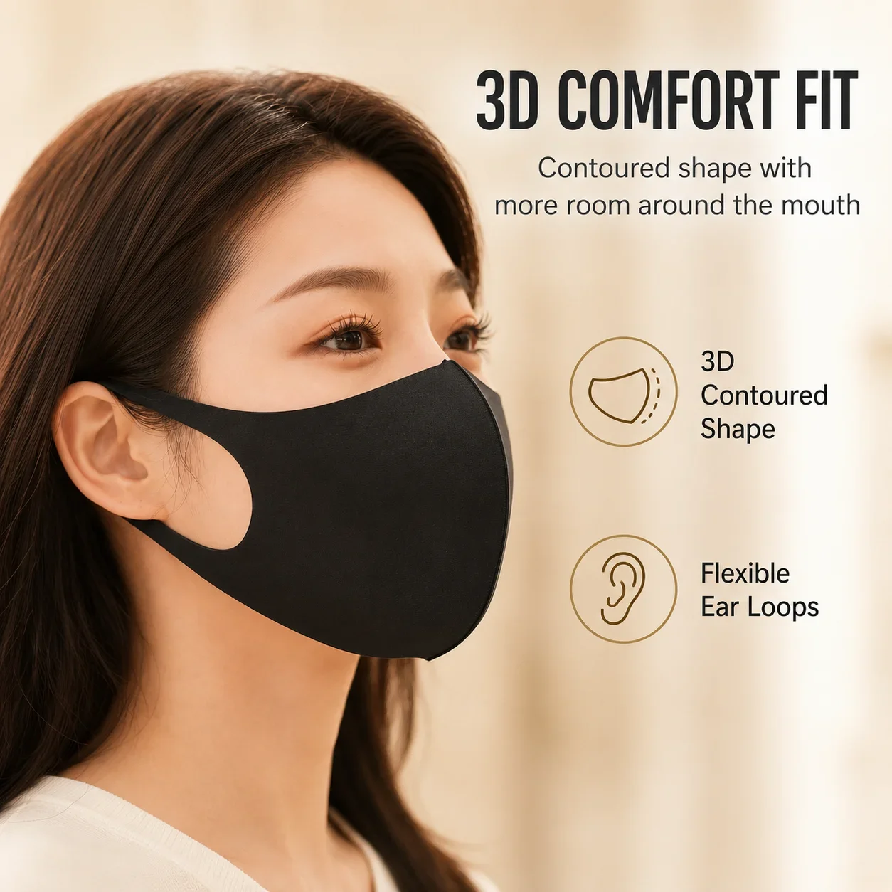 Black 3D Face Mask Ice Silk Mask Spring And Summer Dustproof Washable Reusable Face Mask Unisex Adult/Mask Outdoor Travel Protec
