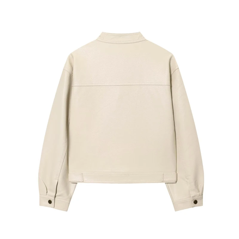 เสื้อแจ็คเก็ตหนังเทียมสั้นสำหรับผู้หญิง คอลเลคชั่นฤดูใบไม้ผลิ 2026 สไตล์ลำลอง คอทรงโอ ซิปแบบไม่สมมาตร ทรงหลวม ผ้า PU