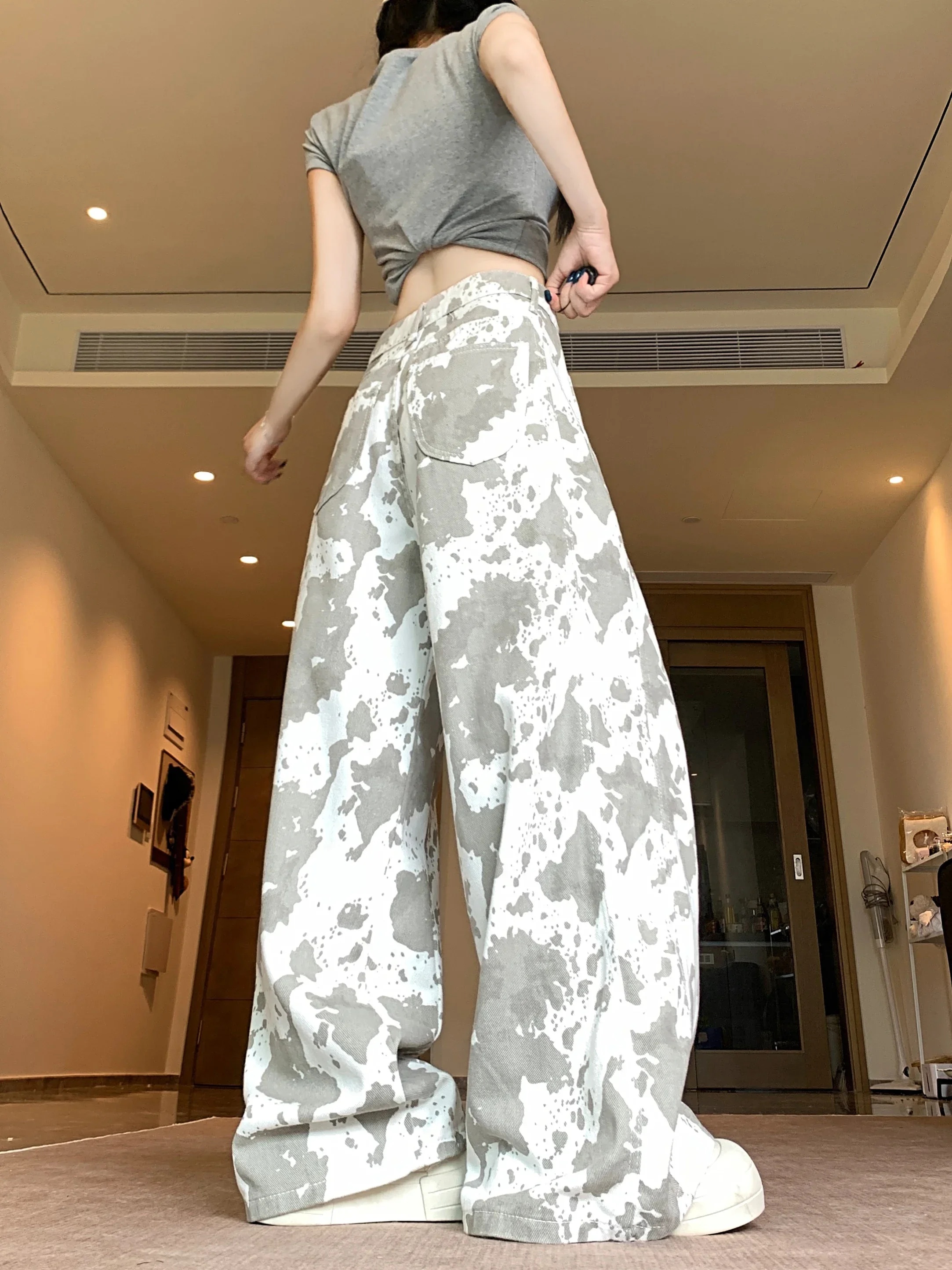 

Винтажные камуфляжные мешковатые джинсы, женские широкие джинсовые брюки с высокой талией, уличная одежда 90-х 2000-х годов, брюки, одежда