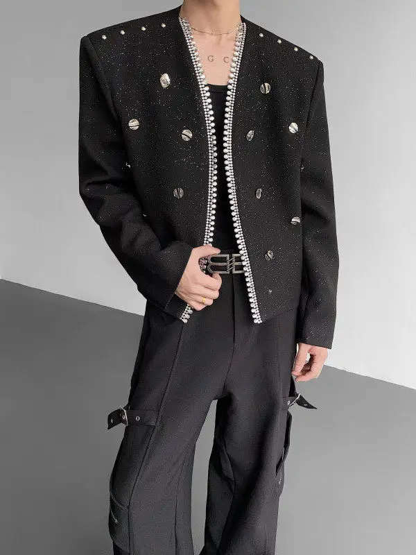 

Мужской пиджак Bla ort Tailored класса люкс ручной работы с дизайном из страз, свободного кроя, модный, повседневный, из полиэфирного волокна, на все сезоны