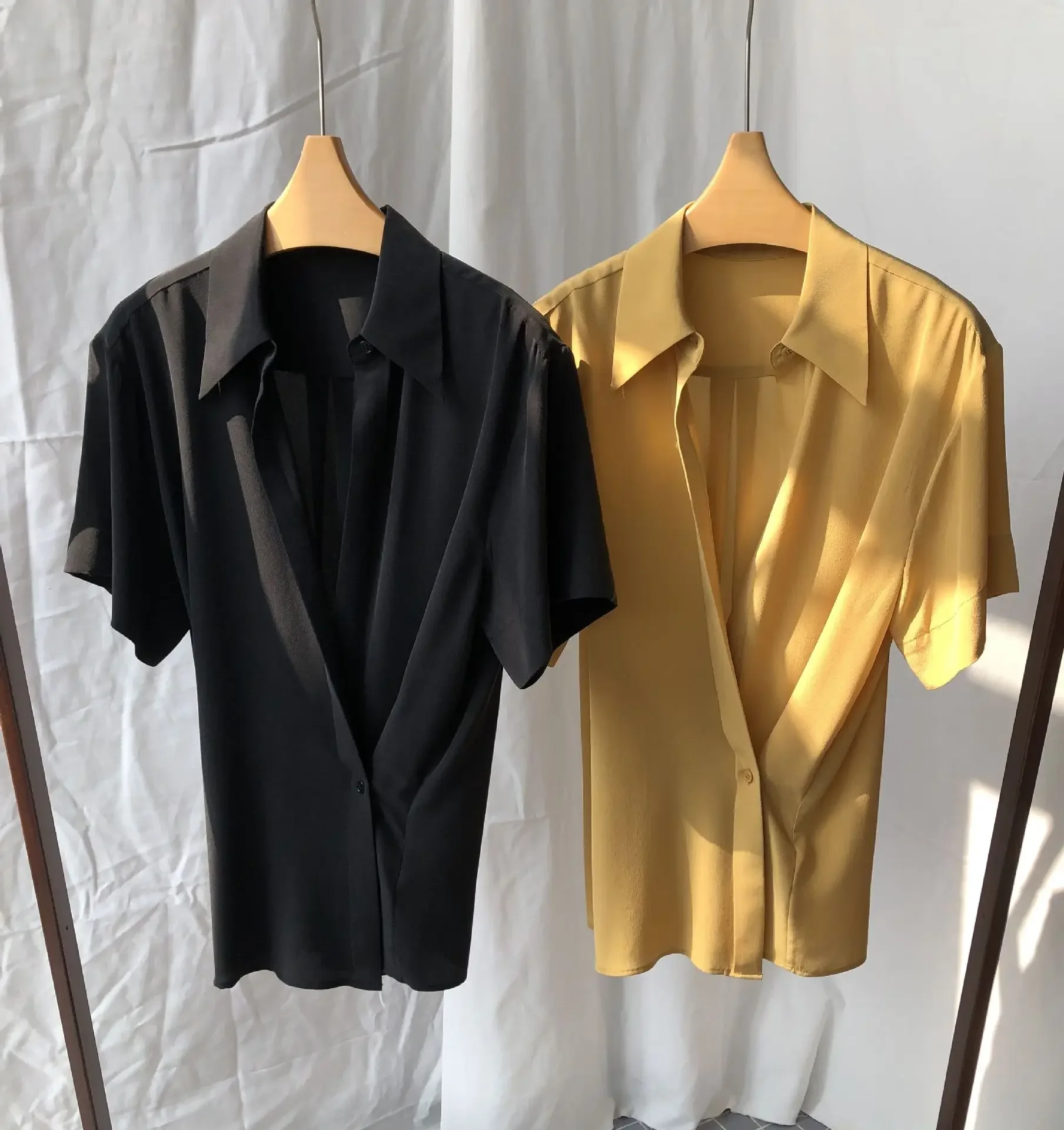 

Tcyeek, 17MM 100%Real Silk Elegant Shirts, Woman Short Sleeve Lapel Chic, Retro Commute Blouses, 2024 Summer Autumn T46815QM