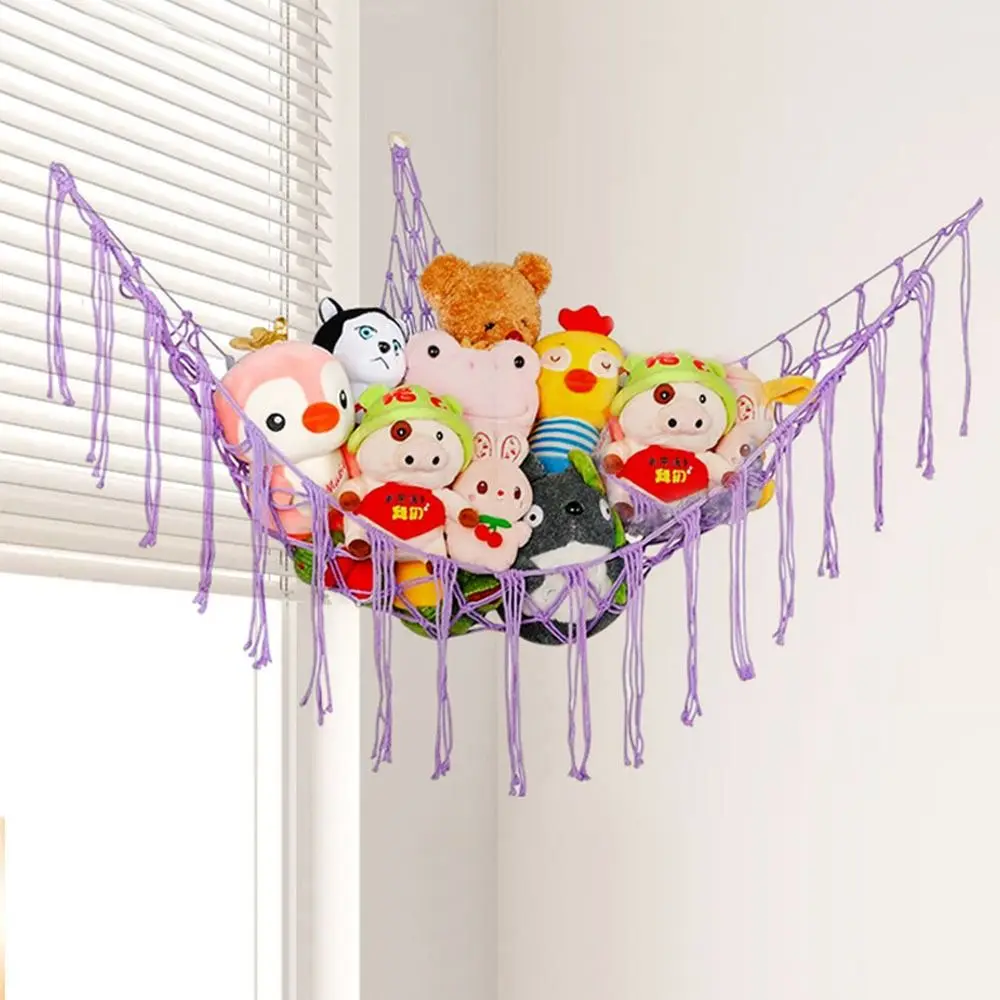 Decoration Wall Corner Toy Hammocks Woven Stuffed Mesh Hanging Storage Net Organizer Tassels Cotton Rope Mesh Hammock