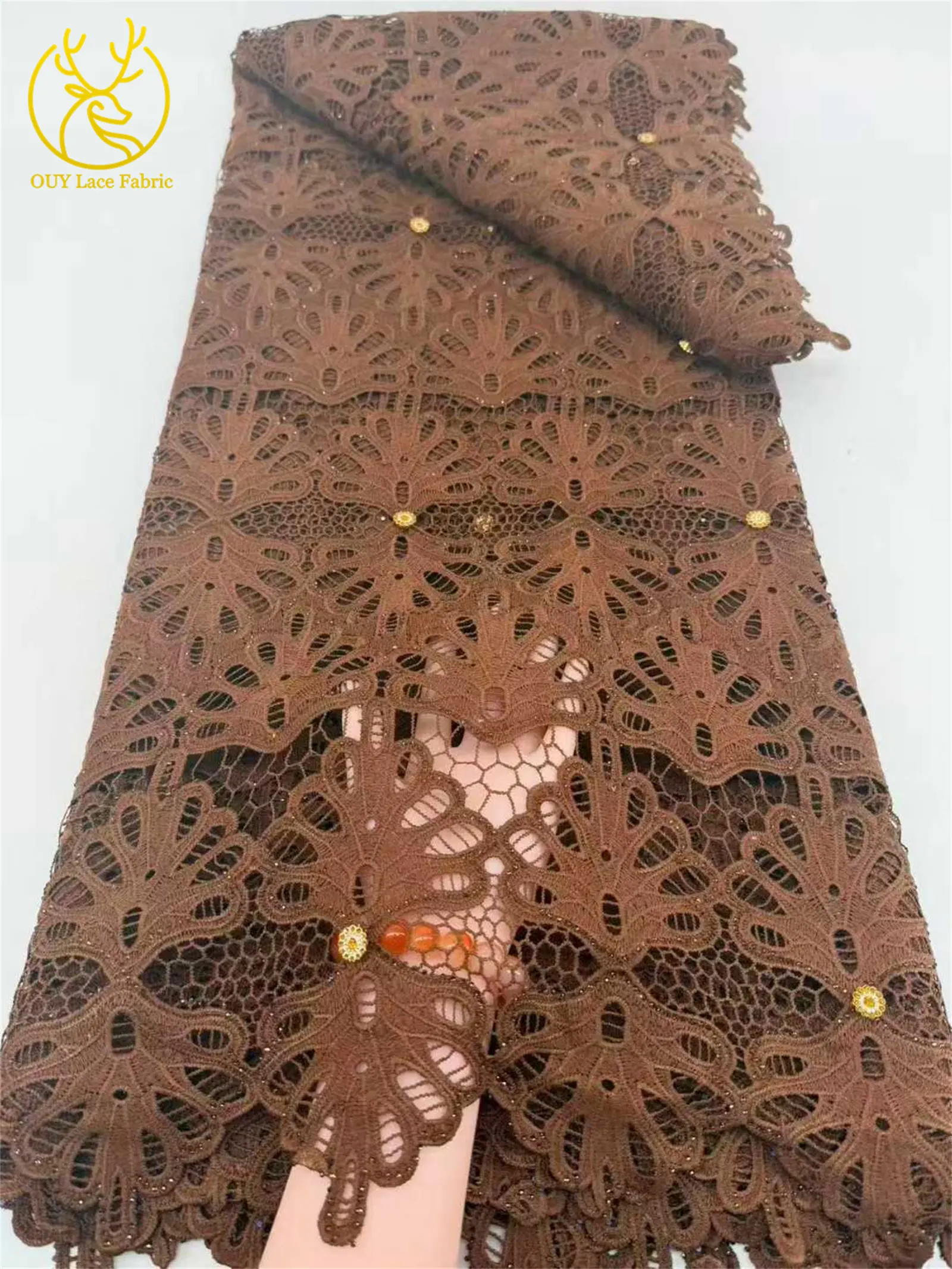 2026 Neuester afrikanischer wasserlöslicher Spitzenstoff, 5 Yards, nigerianischer Steinstoff, geeignet für Damen-Partykleider, Nähmaterial – Detail 4