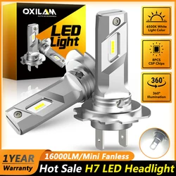 OXILAM 2Pcs 16000lm H7 LED Fanless Headlight Bulb 6500K White Wireless Car Head Lamp Light LED 360 H7 Mini Bulbs H7 CSP Chip 12V