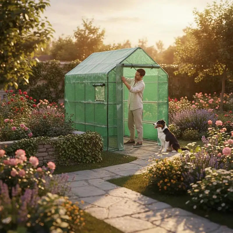 

Greenhouse Cover Replacement Walk-in PE Hot House Cover with Roll-up Door and Windows, 140 x 143 x 190cm, Green