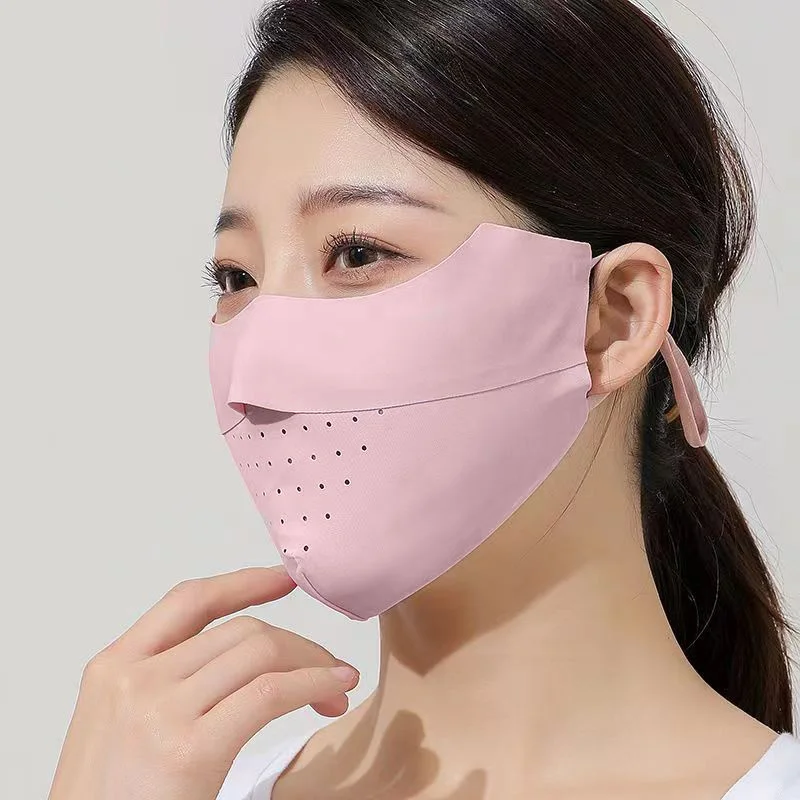 Sun Protection Ice Silk 3D Face Mask Women Cycling Anti-UV High Quality Solid Color Breathable Hunting Running Sport Mask