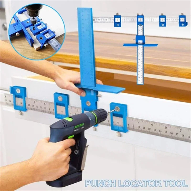 Punch Locator Drill Guide Installation Ruler Upgrade Wood Woodworking Accessories Hole Cabinet Hardware Jig Drawer Pull