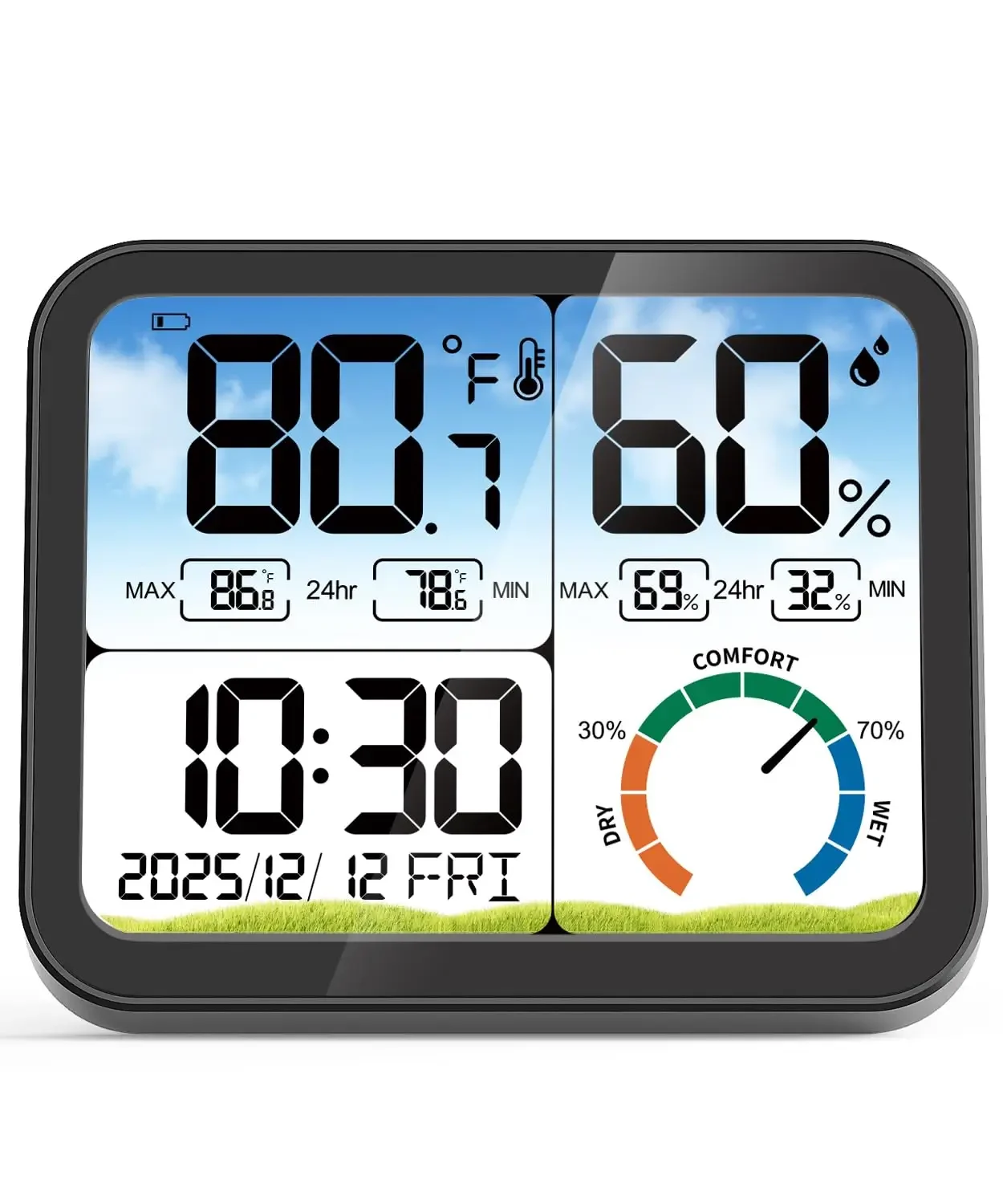 

5.8'' Large Display Indoor Thermometer With Temp & Humidity Sensor, Backlight, Clock & Calibration
