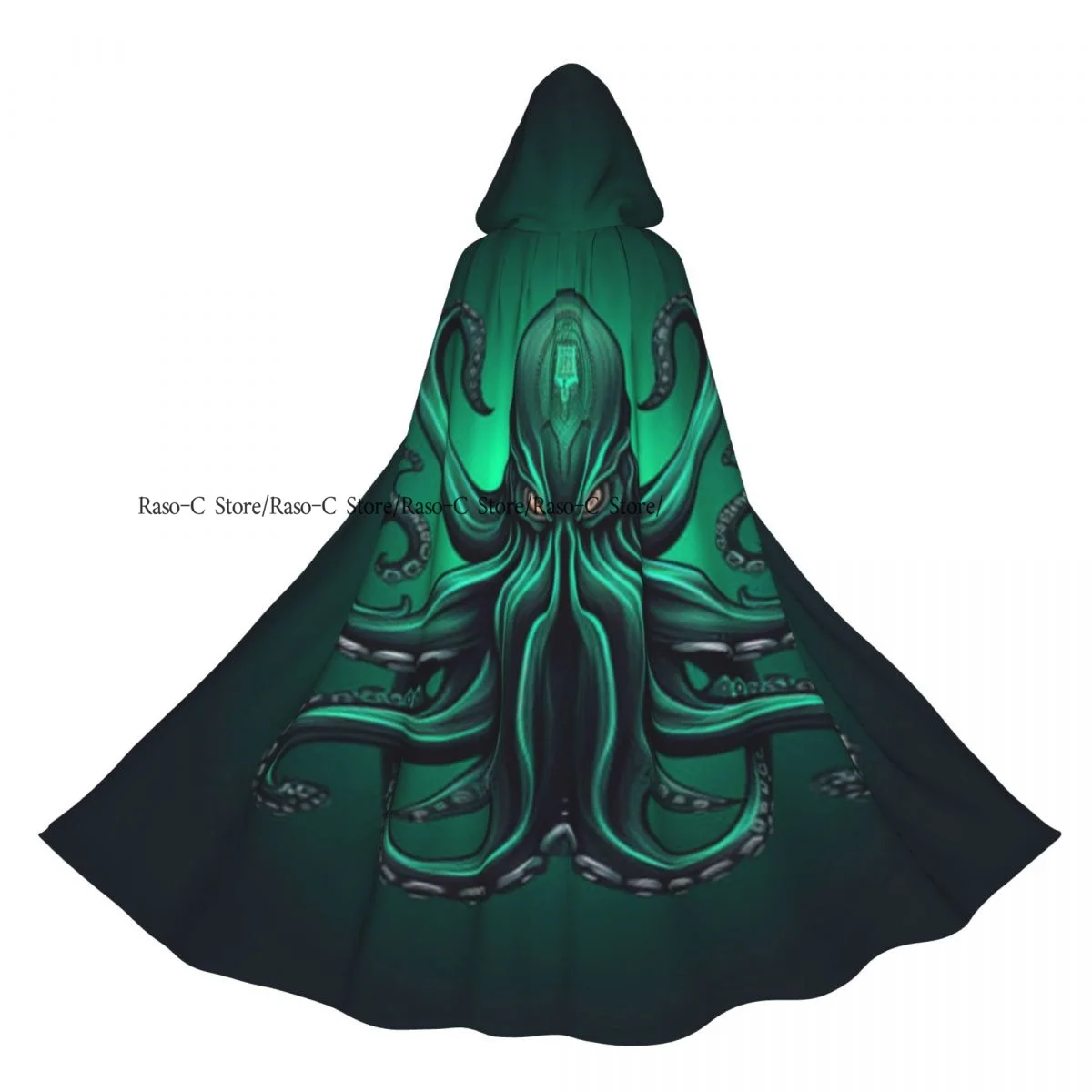 유니섹스 성인 문어 일러스트레이션 후드가 달린 망토 긴 마녀 의상 코스프레