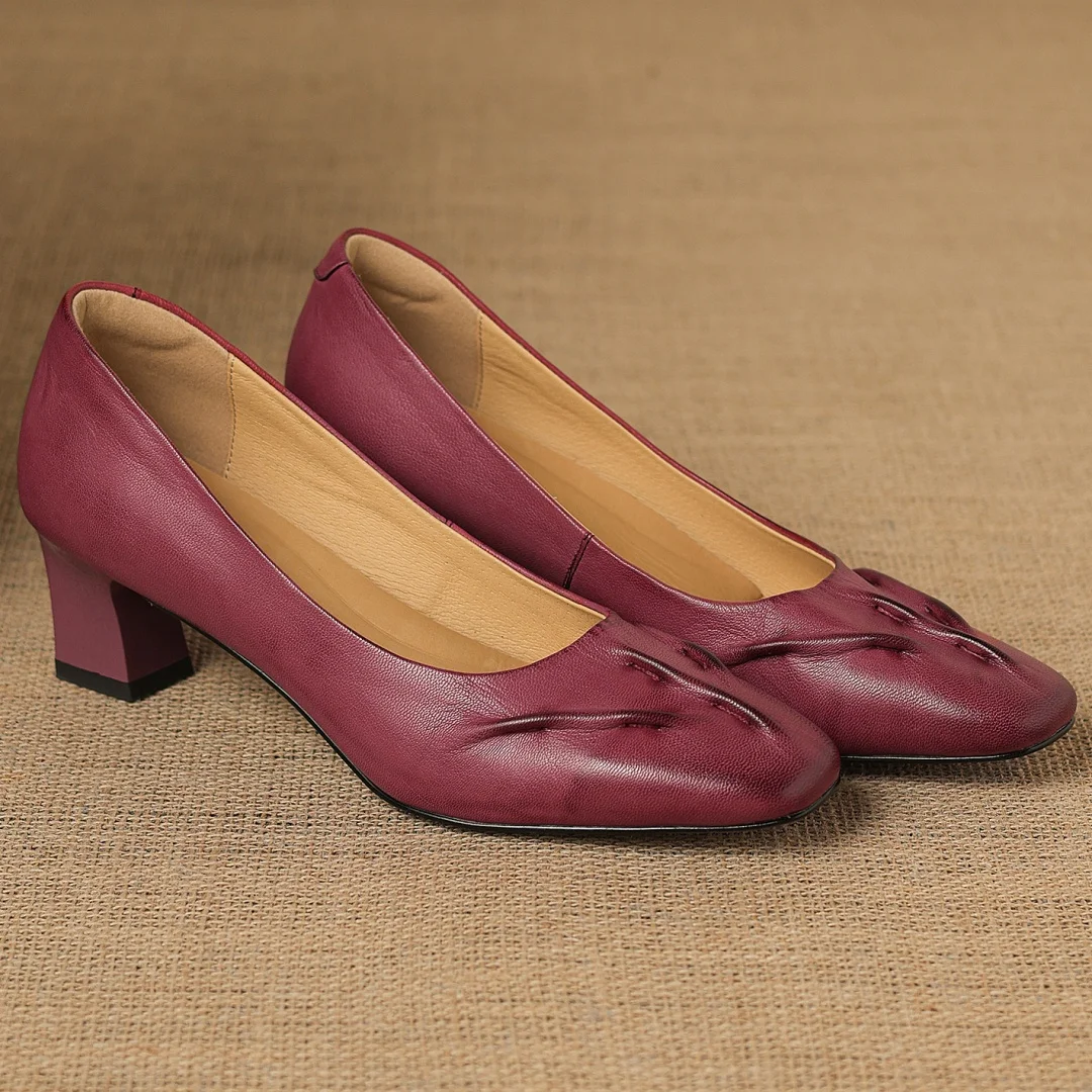 

Туфли-лодочки Danxuefei 2026 весна, новые женские, из натуральной кожи, с квадратным носком, плиссированные, без застежек, на тонком среднем каблуке 5 см, в стиле OL, повседневные, элегантные, для офиса