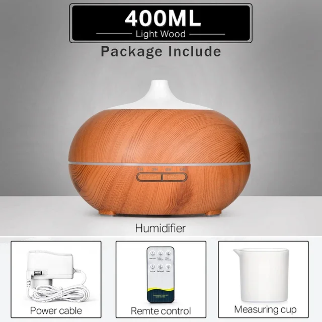 

550 500 400 Aromatherapy Essential Oil Diffuser Wood Grain Remote Control Ultrasonic Air Humidifier Cool with 7 Color Light
