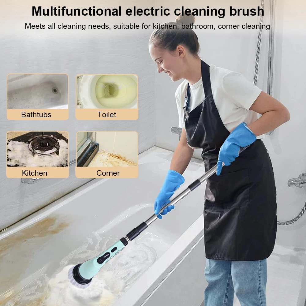 Electric Cleaning Brush for Bathroom Toilet Window Cleaning Multifunctional 9 in 1 Wireless Household Electric Cleaning Brush