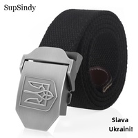 SupSindy New Canvas Belt 3D National Emblem of Ukraine Metal Buckle Jeans Belts for Men Army Military Tactical Belts Male Strap