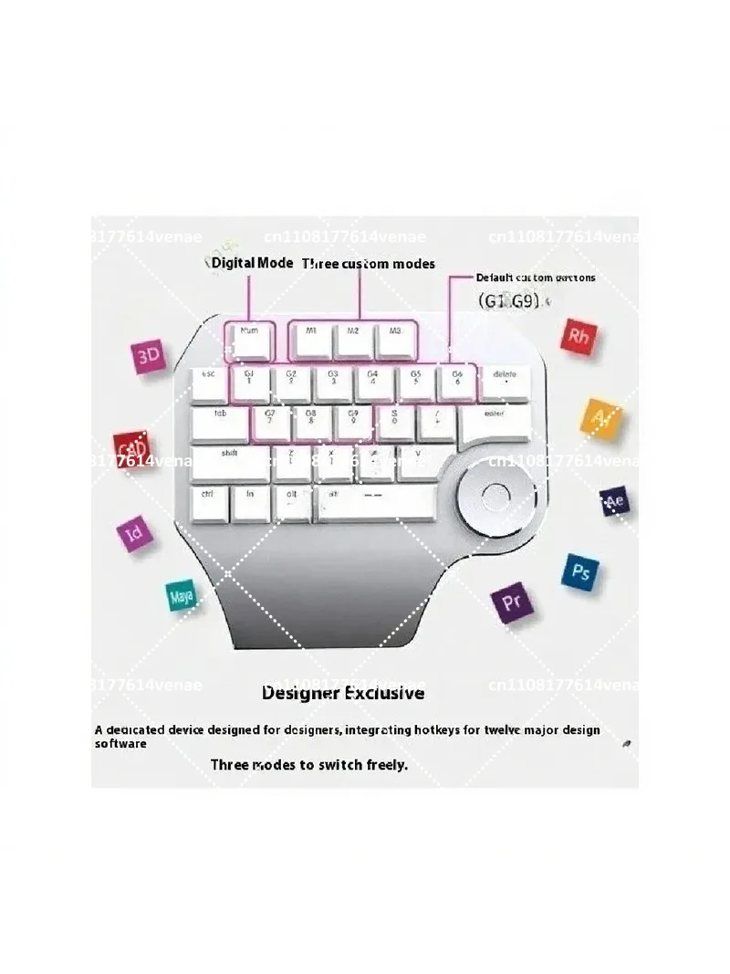 Custom Mechanical Keyboard with Smart Knob for Designer, Office, CAD, Photoshop, One-Hand Typing - view 3