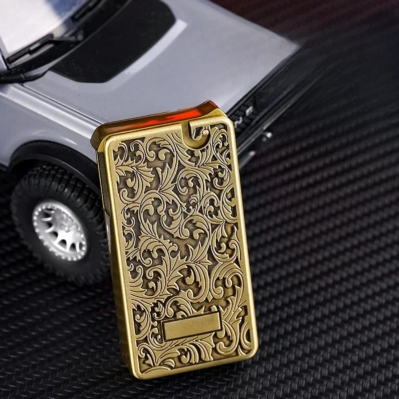 Metal Plating 3D Relief Inflatable Lighter One click Ejection Grinding Wheel Ignition Butane Gas Lighter Smoking Gifts For Men