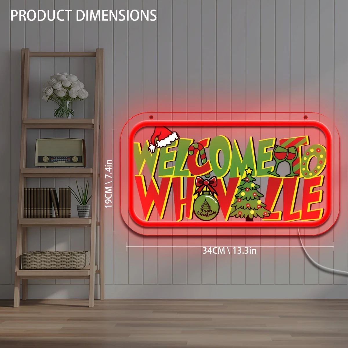 Christmas Neon Sign USB Powered Dimmable Welcome To Whoville LED Night Light for Xmas Home Atmosphere Decor Gift for Christmas