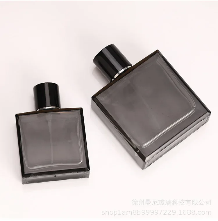 Transparent Black Glass Perfume Bottle 50ml 100ml Flat Square Bayonet Men\'s Fragrance Bottle Cosmetic Spray Empty Bottle