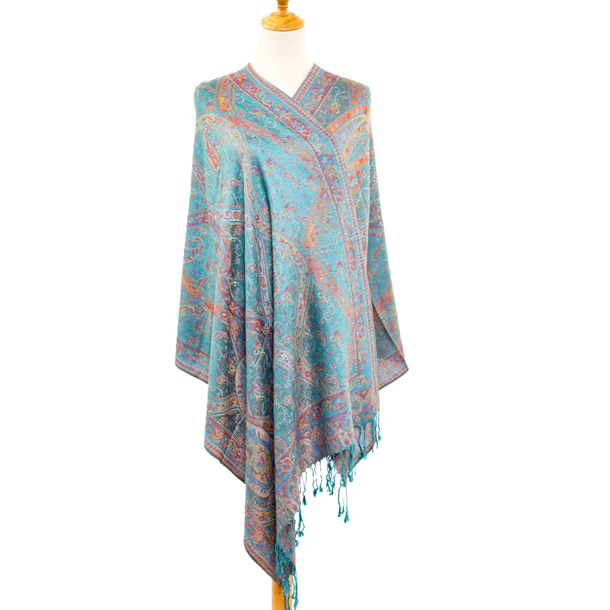 A vintage paisley cashew rayon Pashmina ethnic style fringed scarf and shawl, suitable for daily outer decoration