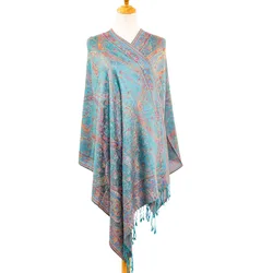 A vintage paisley cashew rayon Pashmina ethnic style fringed scarf and shawl, suitable for daily outer decoration