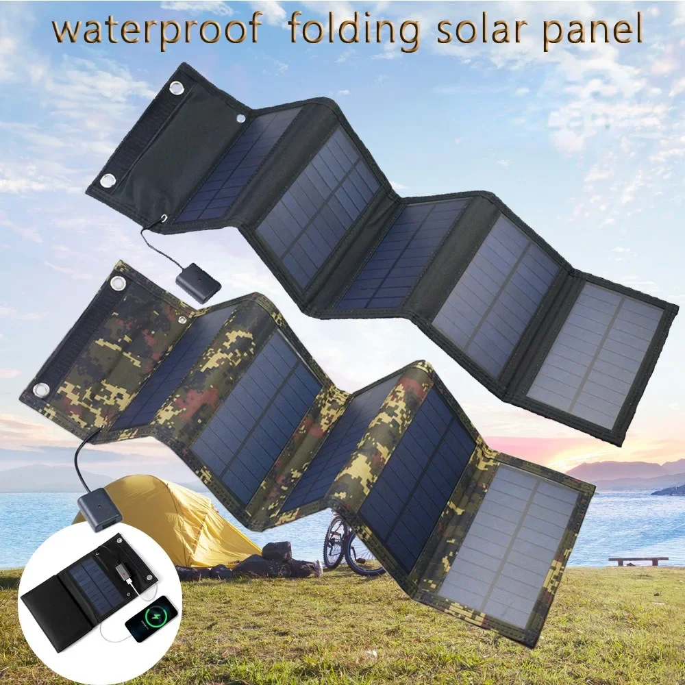 600W Foldable Solar Panel Phone Charger 5V Solar Panels Plate USB Solar Panels Power Bank for Cell Phone Camping Emergency