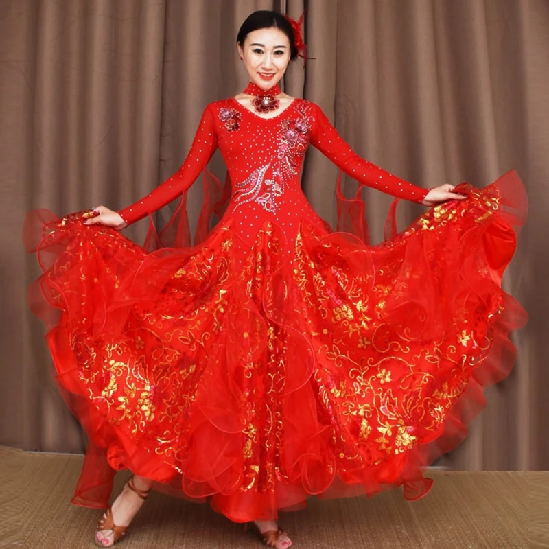 New Diamond Inlaid Ballroom Dance Competition Dresses Modern Dance Dress Social Dance Waltz Customized Performance Wear XH423