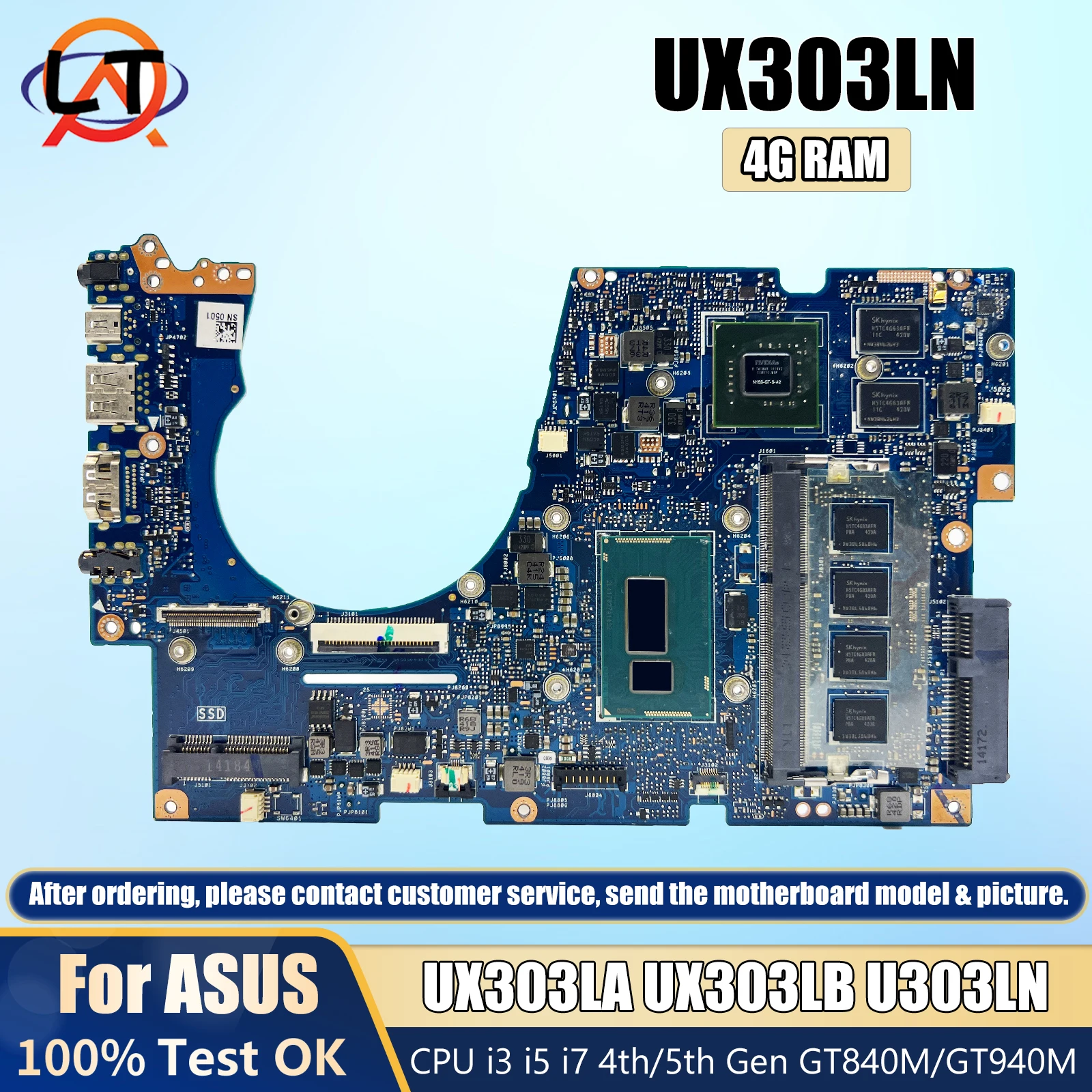 

UX303L Mainboard For ASUS UX303LN UX303LB UX303LA U303LN Laptop Motherboard With CPU i3 i5 i7 4th/5th Gen 4GB RAM V2G