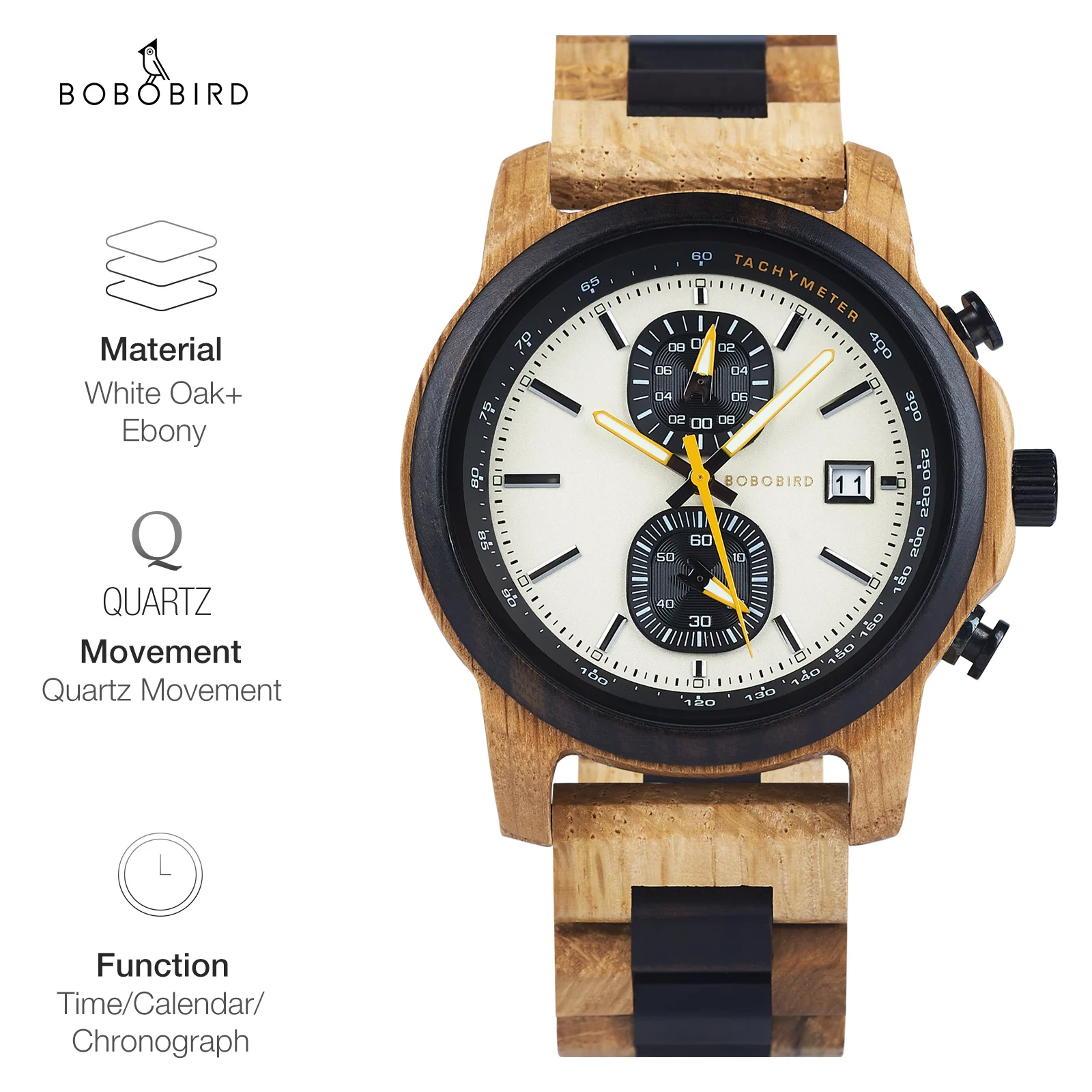 

New Oak Wood Quartz Men's Watch 3ATM Waterproof BOBO BIRD Multifunctional Chronograph Fashion Relogio Masculino Birthday Gift