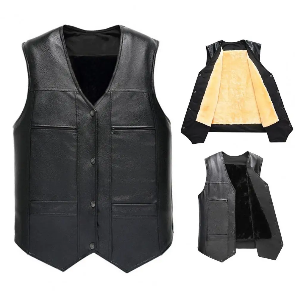 

Men Waistcoat Fabulous Faux Leather Windproof Extra Warm Motorcycle Waistcoat Windproof Winter Waistcoat