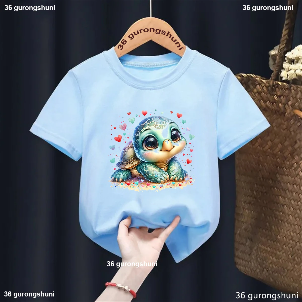 Watercolor Love Funny Kids Clothes 2024 Hot Sale Kawaii Sea Turtle Printed Tshirt Girls/Boys Summer Tops Short Sleeve T-Shirt