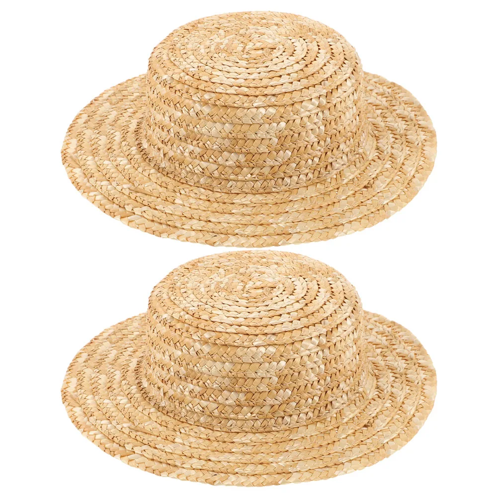 

2 Pcs Handmade Hat Embryo Mini House Adornment Model Figurines Hats Crafting Woven Headwear Accessories for