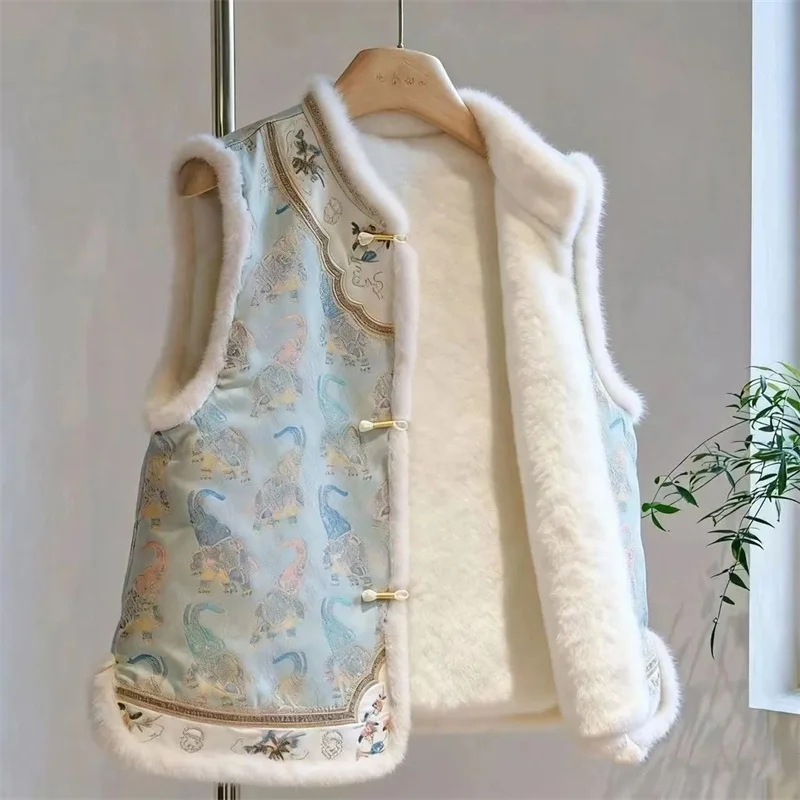 

Женские куртки и жилеты: Новая верхняя одежда, ретро-жилет в национальном стиле, женская куртка-жилет с плюшевым утеплителем, модный универсальный жилет с меховым воротником