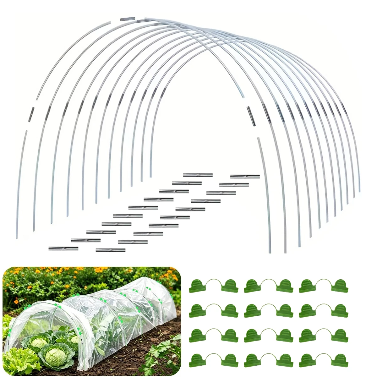 61Pcs Plant Protection Hoop Set, Fiberglass Support Rings with Clips for DIY Seedling Tunnels, Healthy Vegetable Growth ZSY
