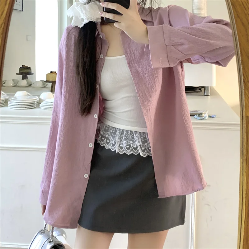 Fashion Versatile Turn-Down Collar Tops Women Long Sleeved Casual Shirts 2025 New Autumn Winter Loose Solid Blouses