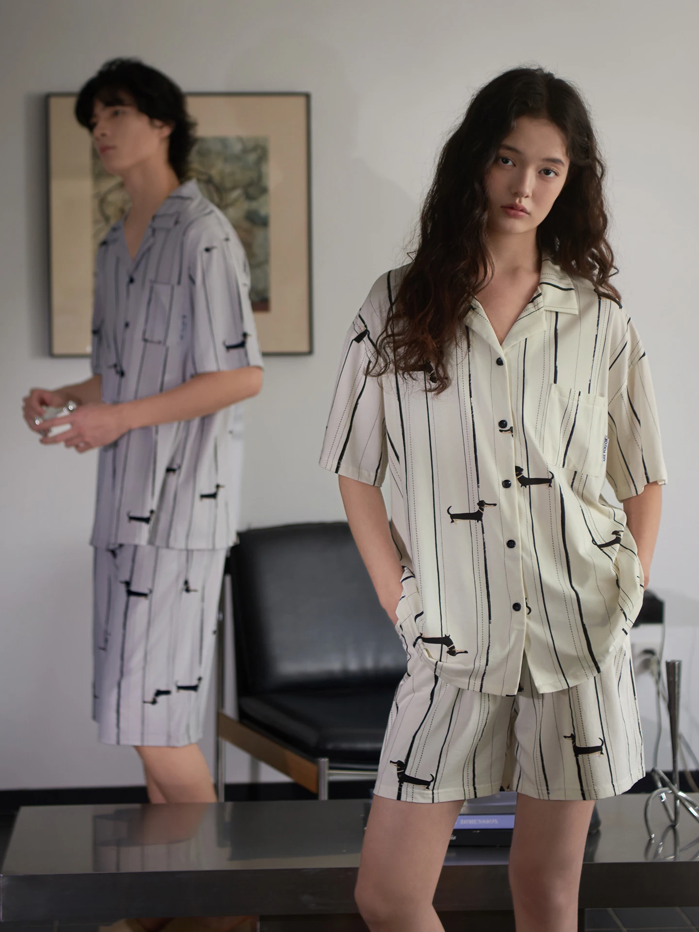 couples-sleepwear-summer-fashionable-stripes-cool-feeling-modal-cotton-men's-home-clothes-short-sleeve-loose-fit-home-clothes