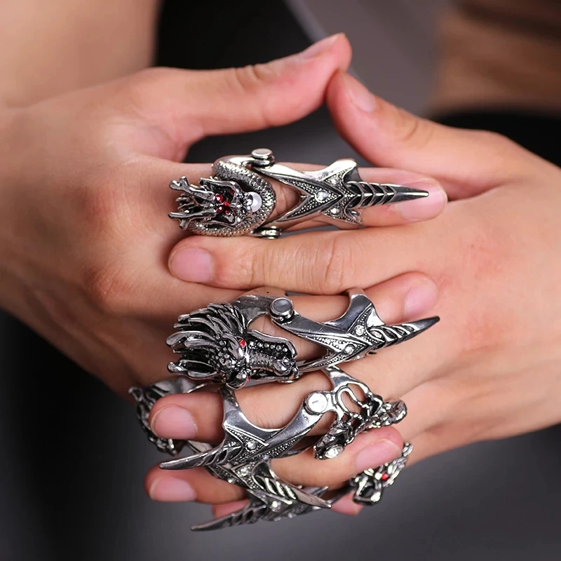 Exaggerated Vintage Dragon Knuckle Ring for Men Gothic Finger Ring Jewelry Statement Piece for Bold Fashionistas Party Gifts